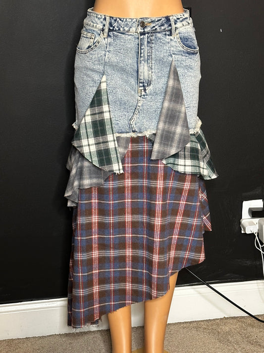 Denim and plaid skirt