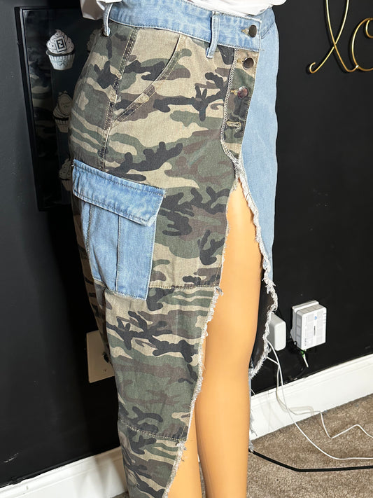 Denim and camo skirt belt