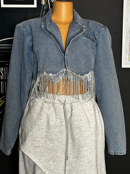 Cropped denim jacket-Large