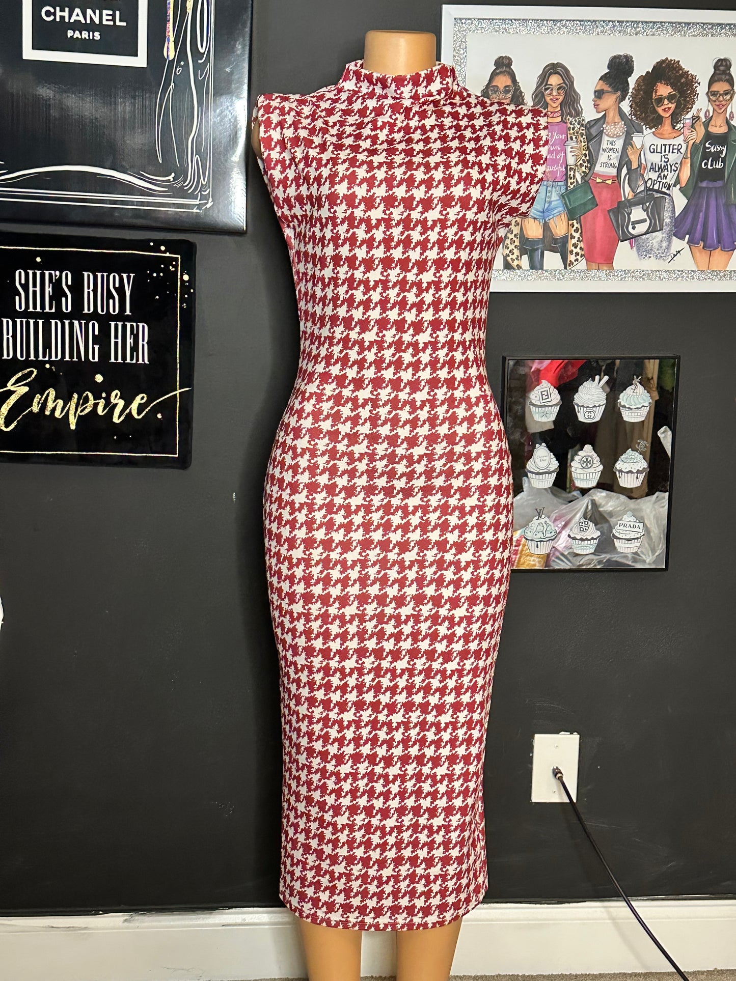 Cream and wine colored bodycon dress