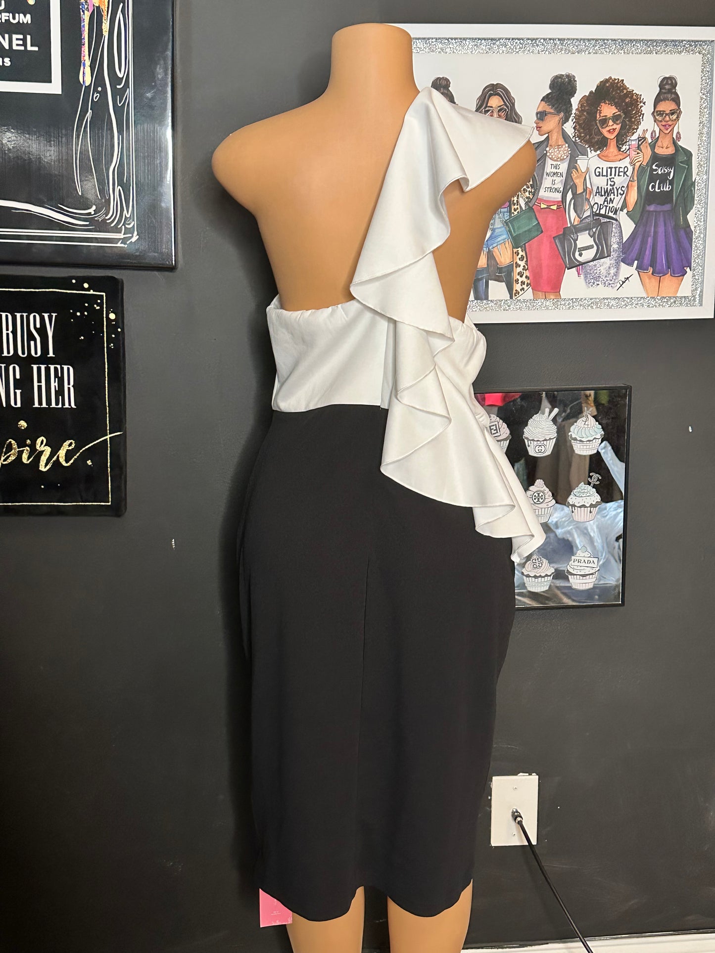 Black and white cocktail dress