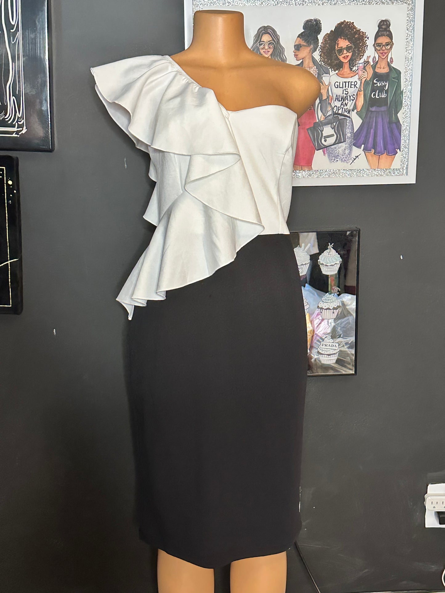 Black and white cocktail dress